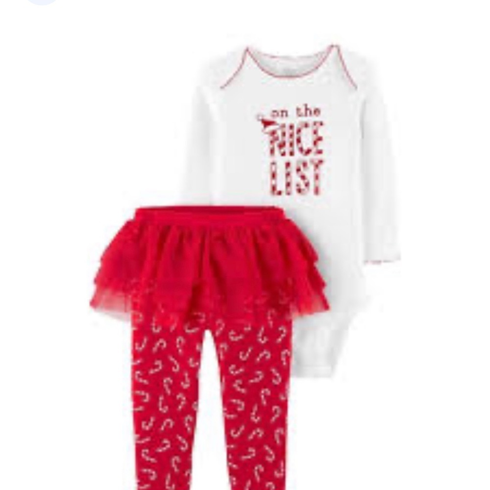 🎈🎈🎈Carters Infant Girls Red On The Nice List Candy Cane Christmas TutuOutfit NWT